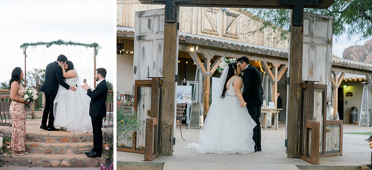 newlyweds and first kiss at stardance tucson wedding venue