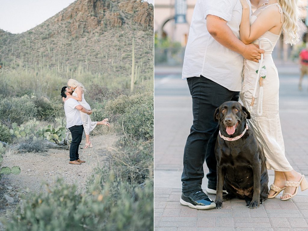 downtown and desert engagement photos with dog
