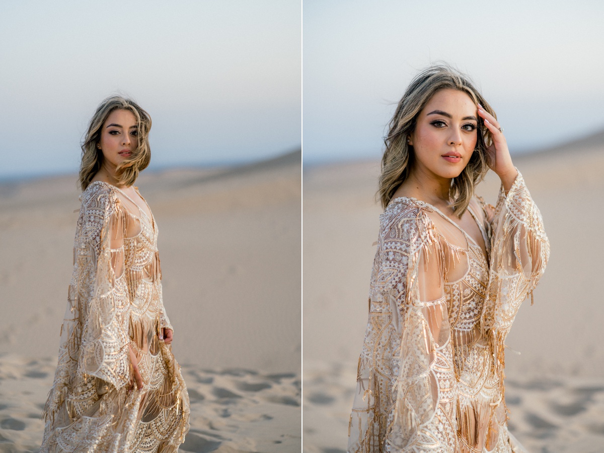 Engagement session photos at the sand dunes of California. Ruby Sandoval Photography