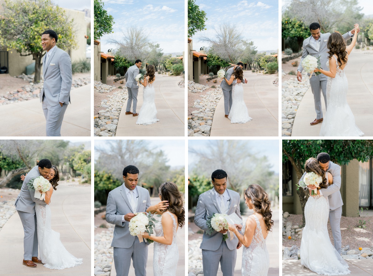 First look by las casitas at Tucson Hilton El Conquistador Wedding Venue