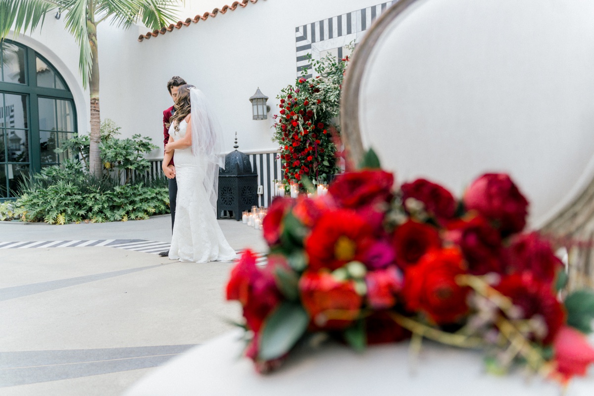 Red-Themed Wedding Inspiration session at Hotel Californian in Santa Barbara, CA. Ruby Sandoval Photography